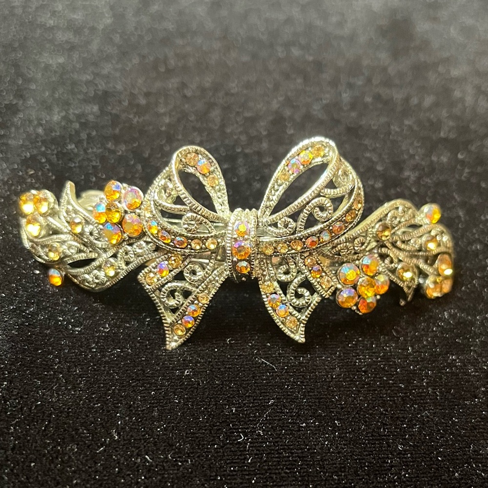 Bridal Hair Clip, silver & rhinestone intricate design & iridescent sparkle.